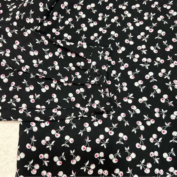 SMART SET Womens Cherry Print Button Down Long Sleeve Blouse Back Slit Size M - Picture 3 of 11